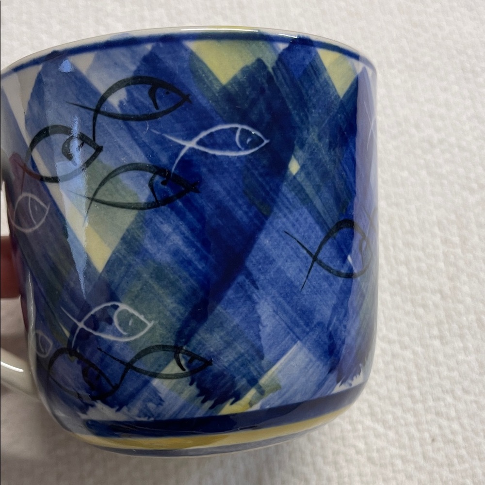 MCM Blue and Yellow Fish Pattern Cup and Saucer / oversized mug - Picture 3 of 7